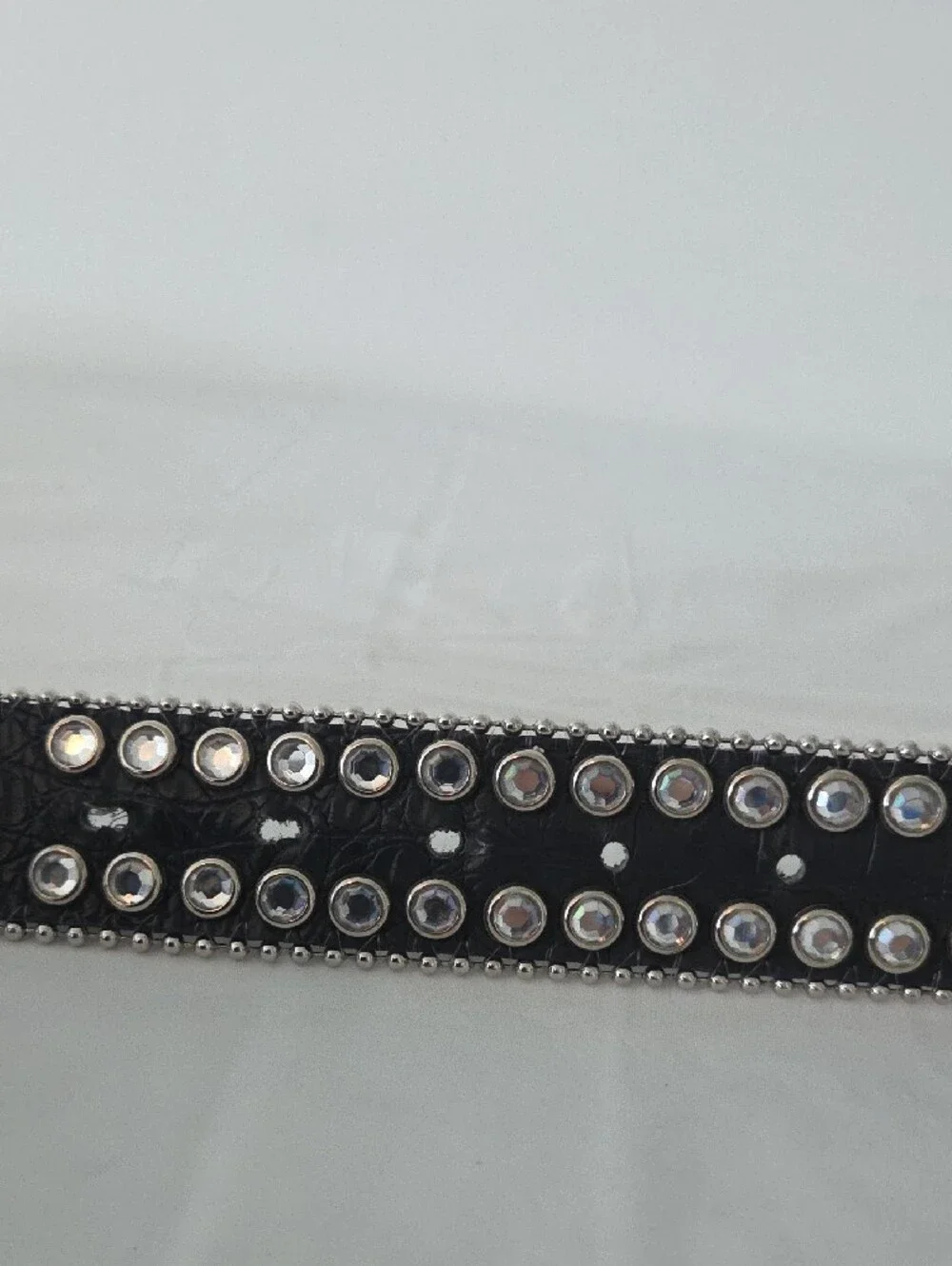Skull Cluster Rhinestone Belt Buckle on Black Studded Belt